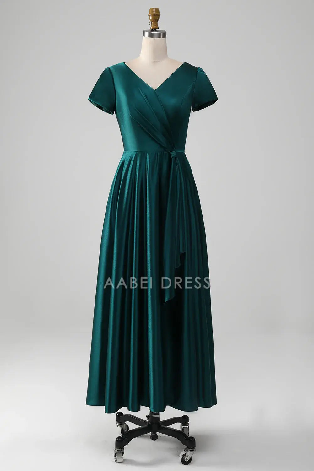 AABEI DRESS Wedding Guests Dresses Mom's Formal Dress A-Line V-Neck Short Sleeve Pleated Elegant Simple Mother of the Bride Dress