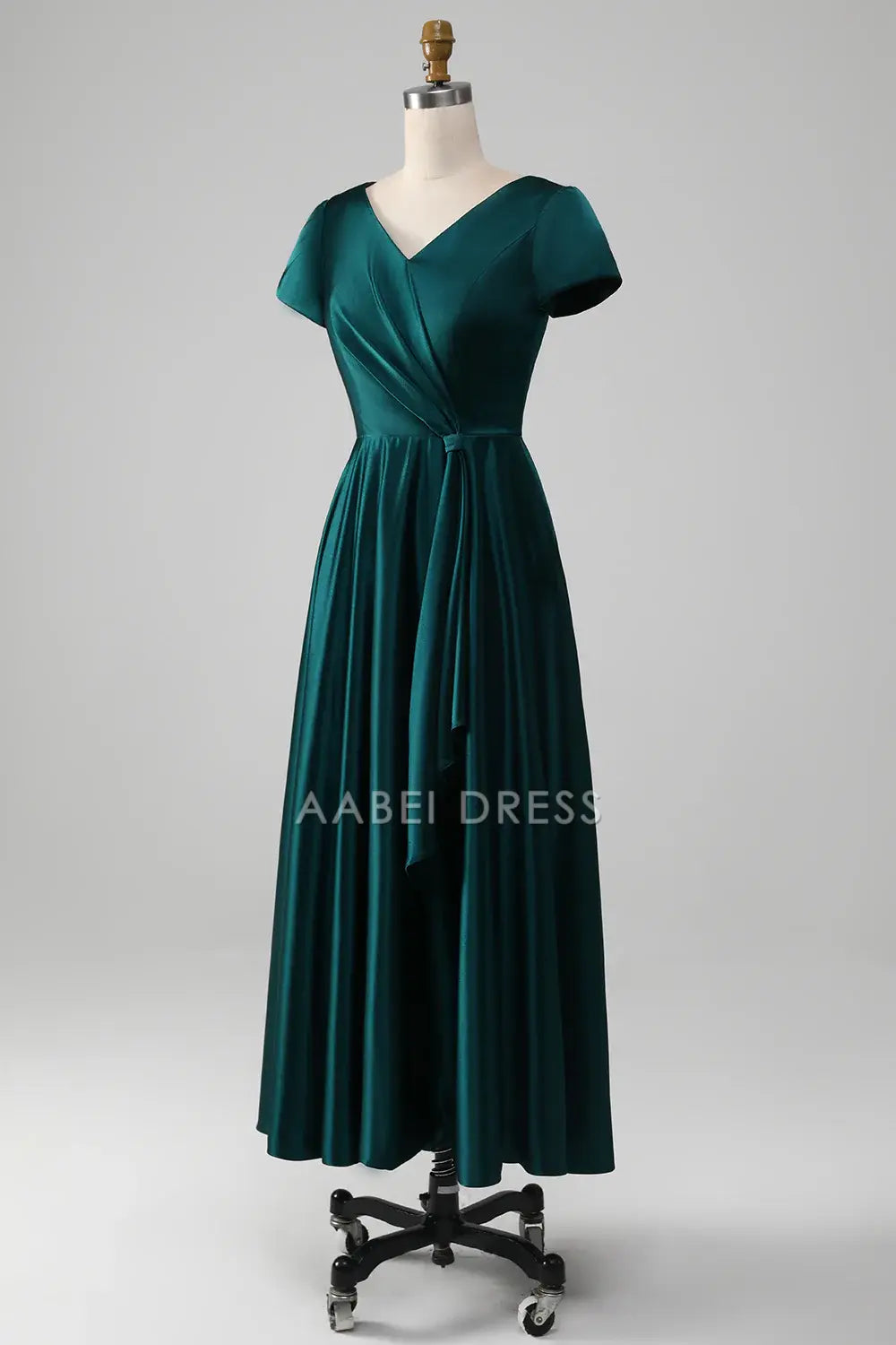 AABEI DRESS Wedding Guests Dresses Mom's Formal Dress A-Line V-Neck Short Sleeve Pleated Elegant Simple Mother of the Bride Dress