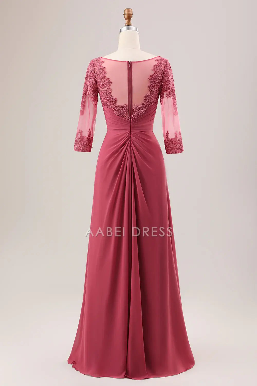 AABEI DRESS Wedding Guests Dresses Mom's Formal Dress A Line Scoop Neck 3/4 Sleeves  Chiffon Pleated with Lace Appliques Exquisite Mother of the Bride Dress