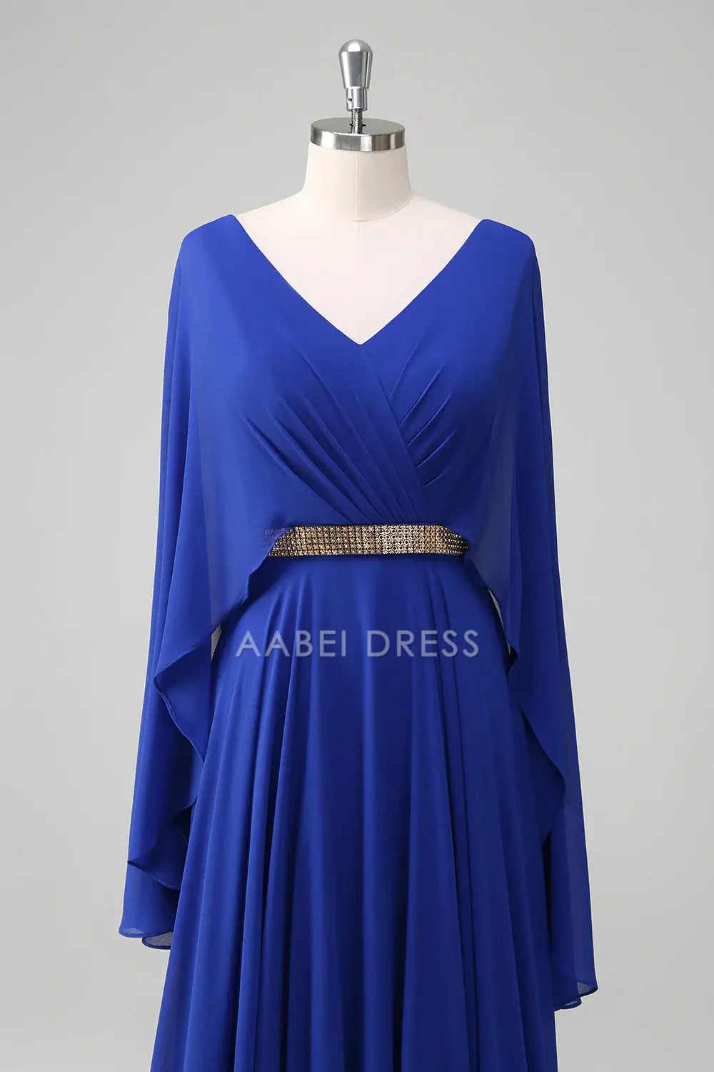 AABEI DRESS Wedding Guests Dresses Mom's Formal Dress A Line V-Neck Pleated Chiffon V Back Flutter Sleeves with Rhinestone Belt Elegant Long Mother of the Bride Dress