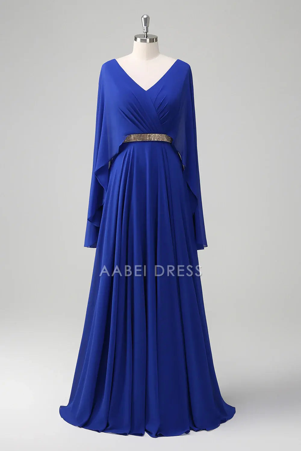 AABEI DRESS Wedding Guests Dresses Mom's Formal Dress A Line V-Neck Pleated Chiffon V Back Flutter Sleeves with Rhinestone Belt Elegant Long Mother of the Bride Dress