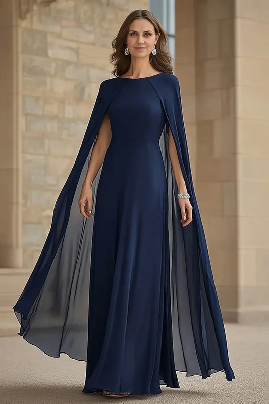 AABEI DRESS Wedding Guests Dresses Mom's Formal Dress Charming Chiffon Mermaid Boat Collar with Cape Elegant Long Mother of the Bride Dress