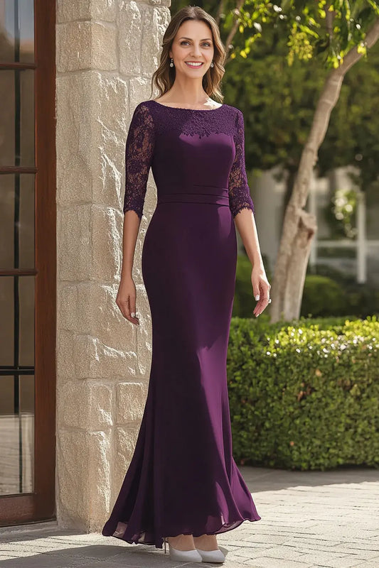 AABEI DRESS Wedding Guests Dresses Mom's Formal Dress Fashion Mermaid Boat Collar Lace 3/4 Sleeves Charming Mother of the Bride Dress