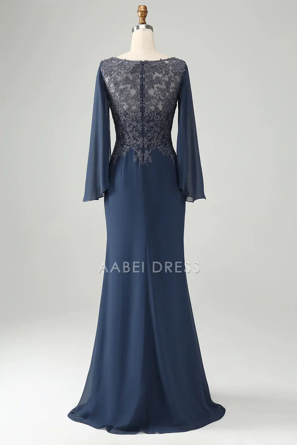 AABEI DRESS Wedding Guests Dresses Mom's Formal Dress Glitter Mermaid V Neck Flutter Long Sleeves Beaded with Lace Appliques Ruched Elegant Retro Mother of the Bride Dress
