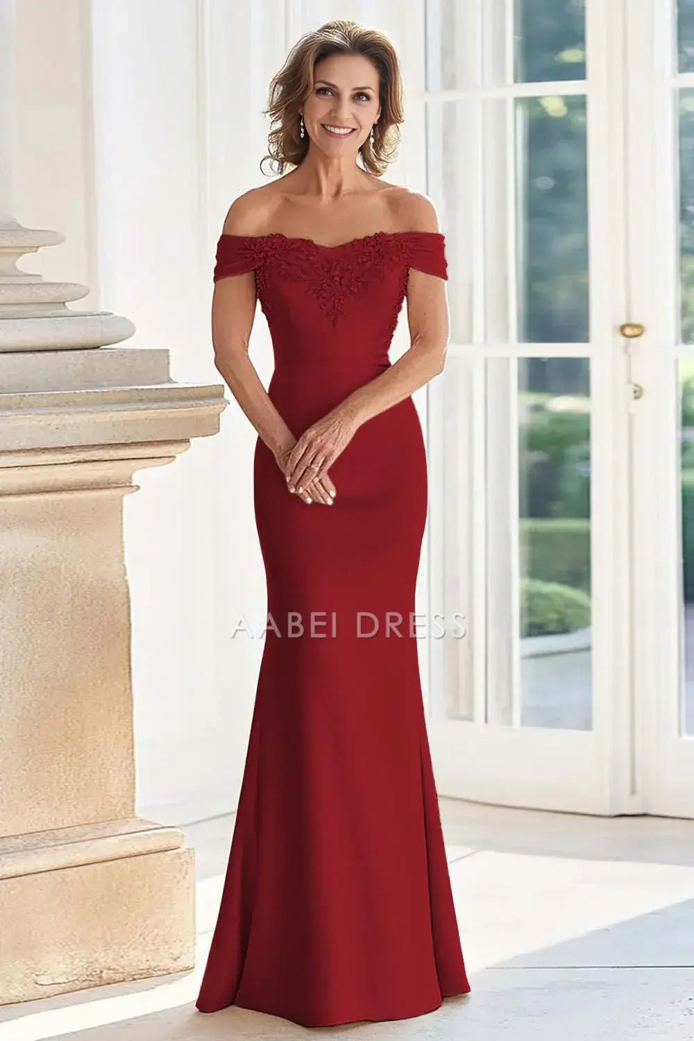 AABEI DRESS Wedding Guests Dresses Mom's Formal Dress Mermaid Off the Shoulder Sweetheart Neckline with Appliques Elegant Long Mother of the Bride Dress
