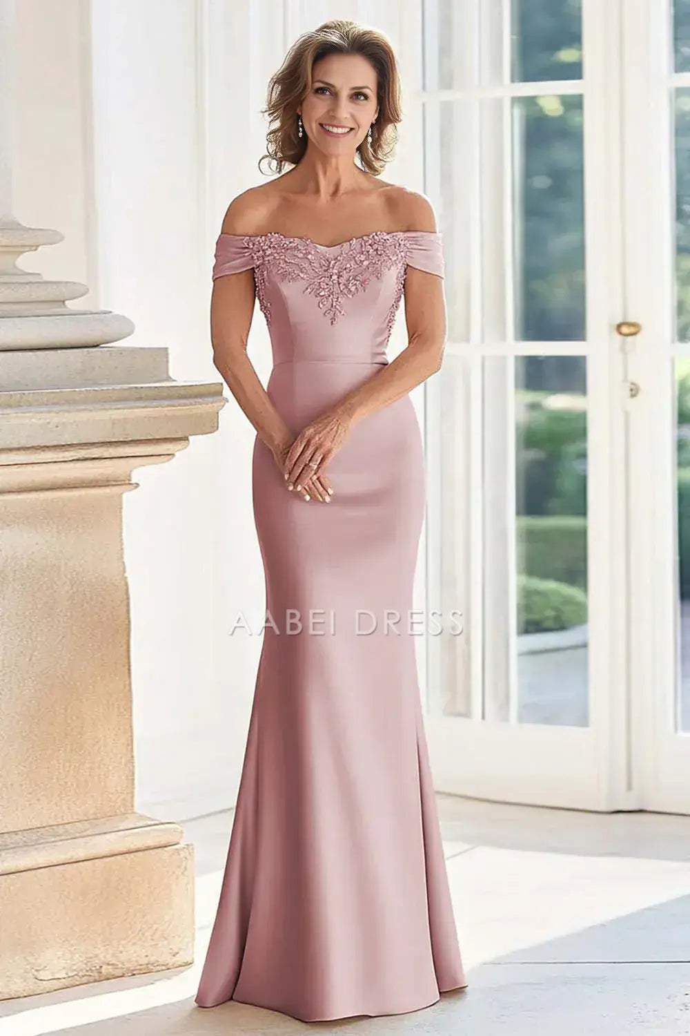 AABEI DRESS Wedding Guests Dresses Mom's Formal Dress Mermaid Off the Shoulder Sweetheart Neckline with Appliques Elegant Long Mother of the Bride Dress