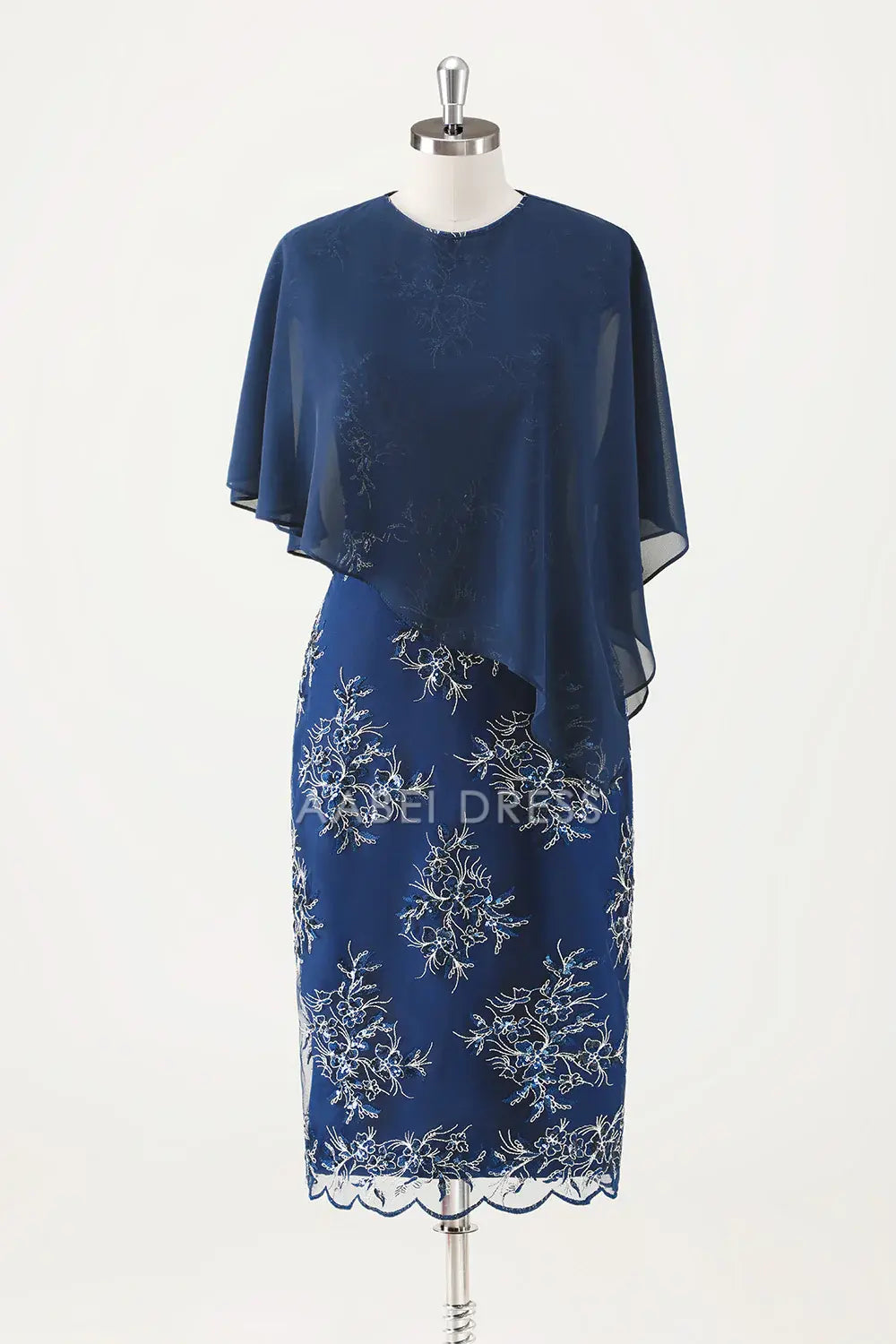 AABEI DRESS Wedding Guests Dresses Mom's Formal Dress Sheath Applique Round Neck Cap Sleeve with Cloak Two-Piece Set Tea-Length Exquisite Mother of the Bride Dress