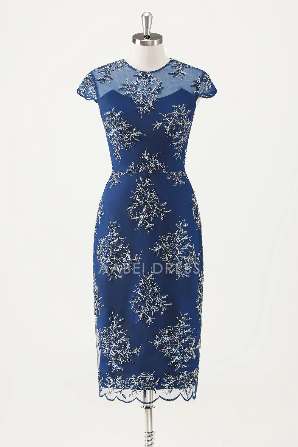 AABEI DRESS Wedding Guests Dresses Mom's Formal Dress Sheath Applique Round Neck Cap Sleeve with Cloak Two-Piece Set Tea-Length Exquisite Mother of the Bride Dress