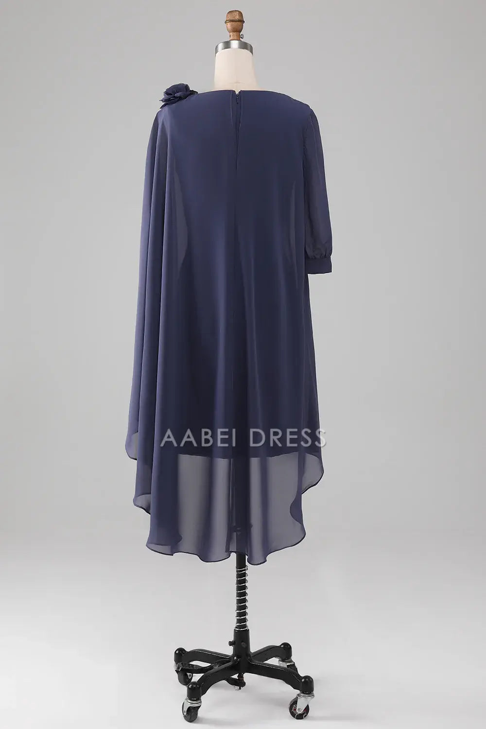 AABEI DRESS Wedding Guests Dresses Mom's Formal Dress Sheath/Column Round Neck 3D Flower Ruched Flutter Chiffon Knee-Length Elegant Mother of the Bride Dress