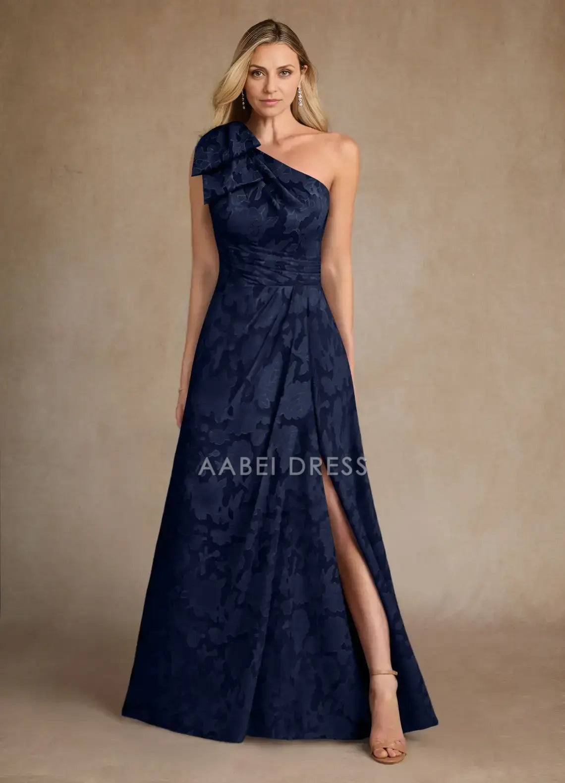 AABEI DRESS Wedding Guests Dresses Printing A Line Bow One-Shoulder Neckline Pleated Side Fork Exquisite Mother of the Bride Dress