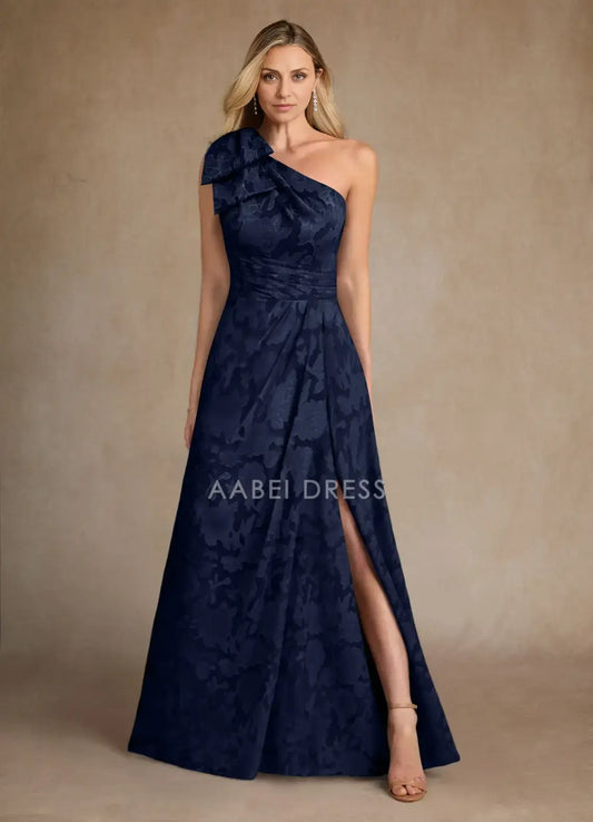 AABEI DRESS Wedding Guests Dresses Printing A Line Bow One-Shoulder Neckline Pleated Side Fork Exquisite Mother of the Bride Dress