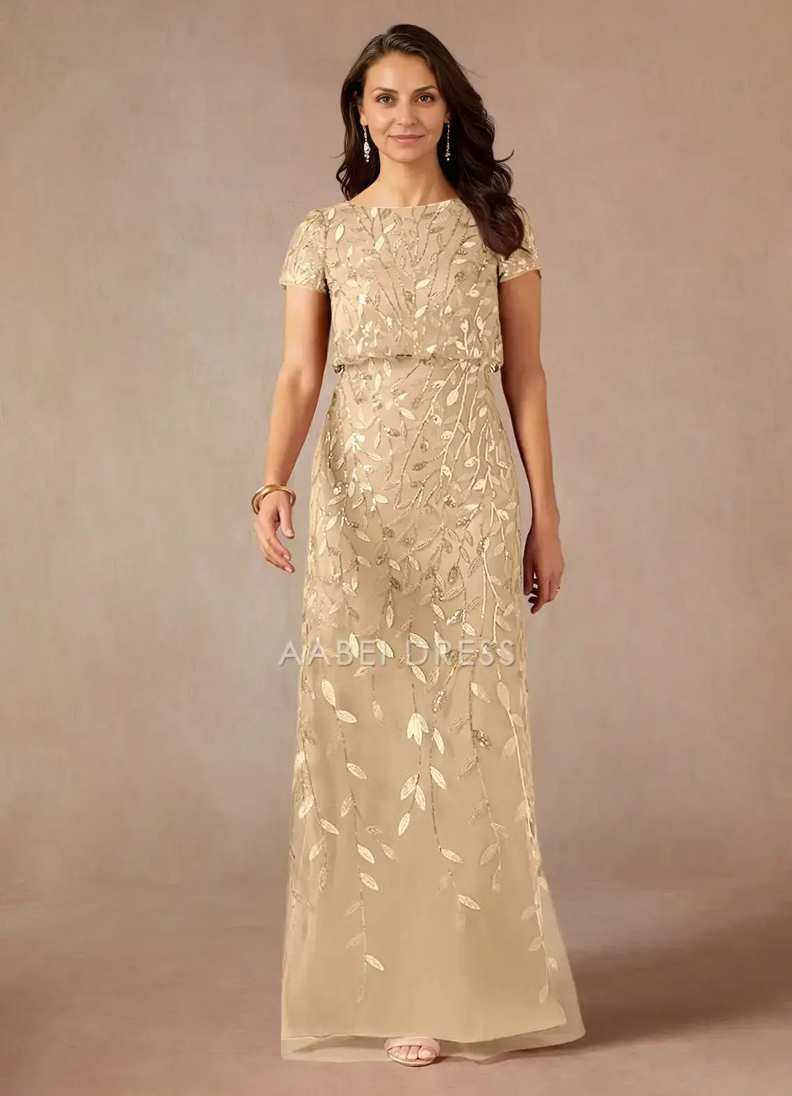 AABEI DRESS Wedding Guests Dresses Sequins A-Line Boat Neck Short Sleeves Sparkle Elegant Mother of the Bride Dress