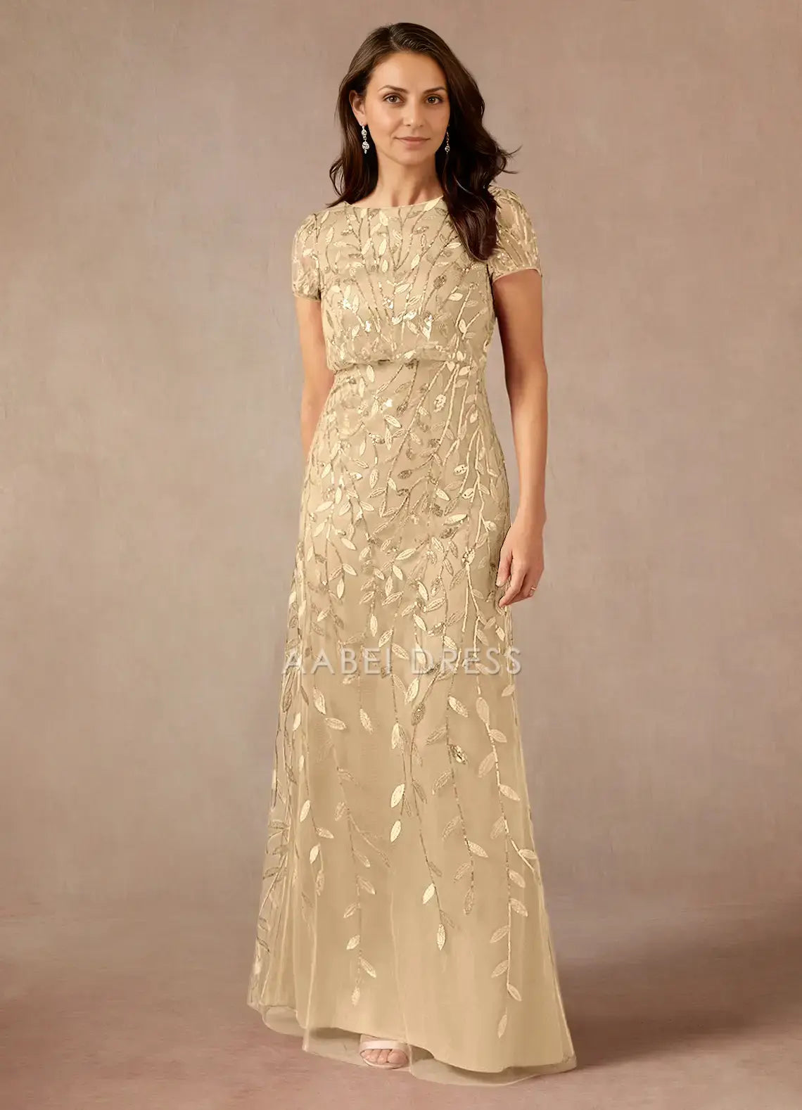 AABEI DRESS Wedding Guests Dresses Sequins A-Line Boat Neck Short Sleeves Sparkle Elegant Mother of the Bride Dress