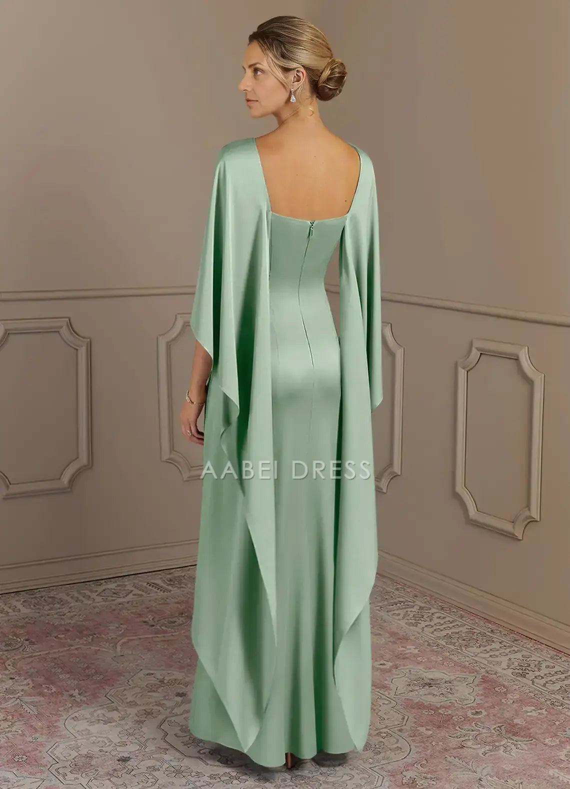 AABEI DRESS Wedding Guests Dresses Sheath Boat Neck Flutter Chiffon Ruched Shawl Elegant Mother of the Bride Dress