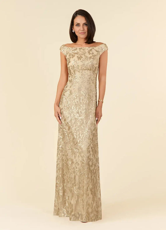 AABEI DRESS Wedding Guests Dresses Sheath/Column Off the Shoulder Sequin Floral Retro Fashion Mother of the Bride Dress
