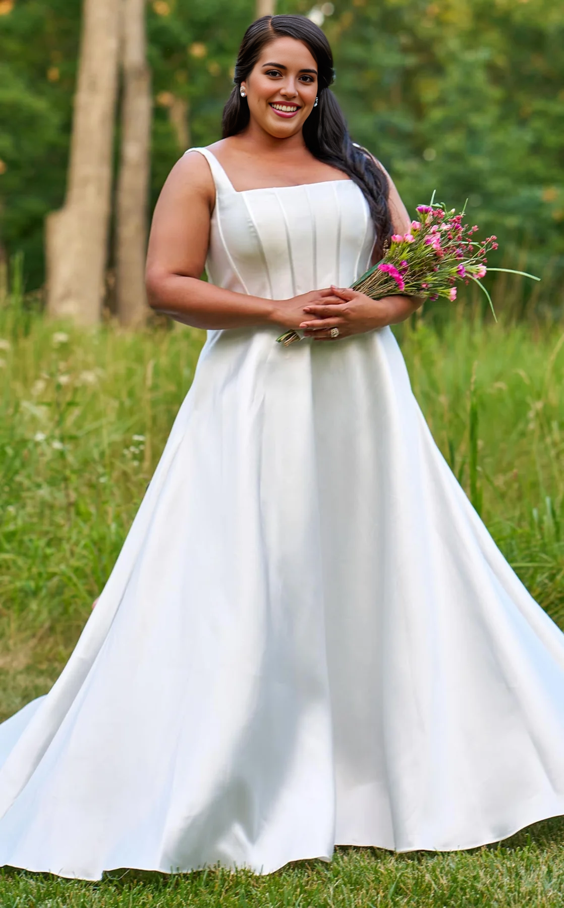 AABEI DRESS A Line Square Neck Sleeveless Ruched Plus size Fashion Simple Wedding Dress