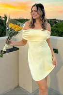 AABEI DRESS Chic Yellow Sheath Off the Shoulder Bow Back Simple Hot Sale Short Homecoming Dress