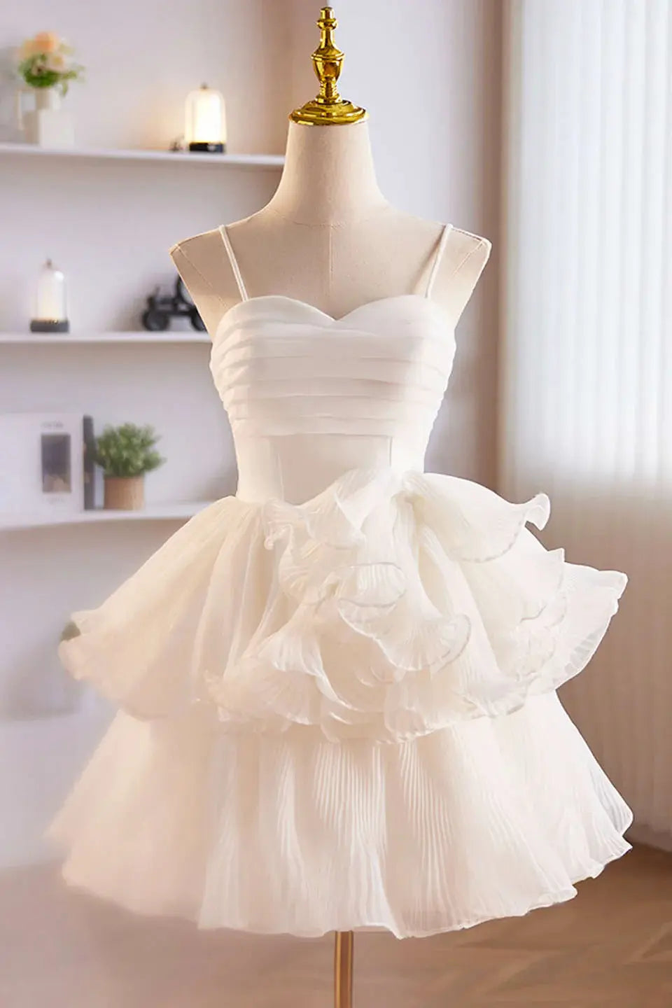 AABEI DRESS Cute A-Line Sweetheart Neckline Spaghetti Strap White Ruffle Exquisite Hot Sale Short Homecoming Dress