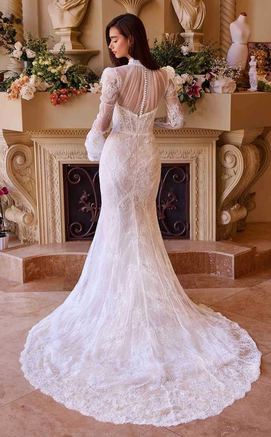 AABEI DRESS Elegant Mermaid Sweetheart Long Sleeves Lace Two Dressing Styles Unique Fashion Wedding Dress