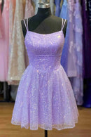 AABEI DRESS Elegant Sequin A Line Double Straps Backless Sparkle Hot Sale Short Homecoming Dress