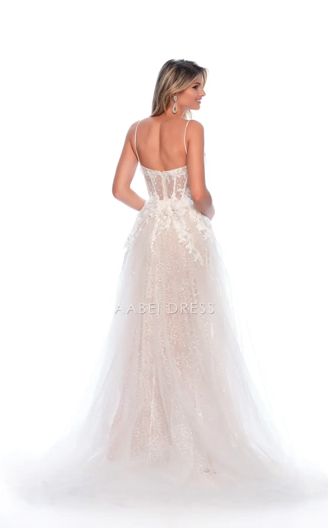 AABEI DRESS Exquisite A Line Spaghetti Strap Sweetheart Neckline Backless 3D Flower Floor-Length Fantastic Wedding Dress