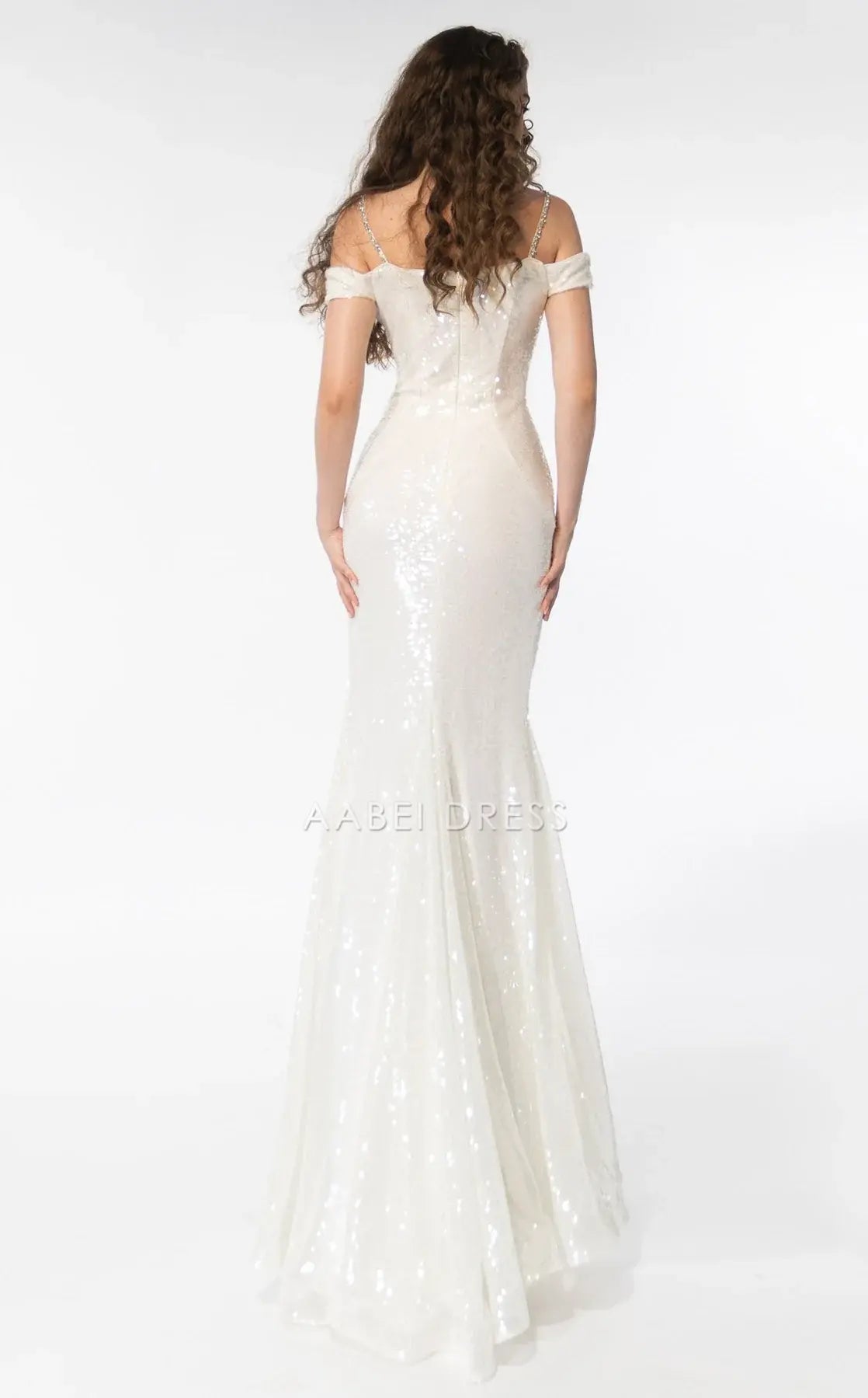 AABEI DRESS Exquisite Mermaid Spaghetti Strap Off Shoulder Beadwork Side Fork Sparkle Wedding Dress