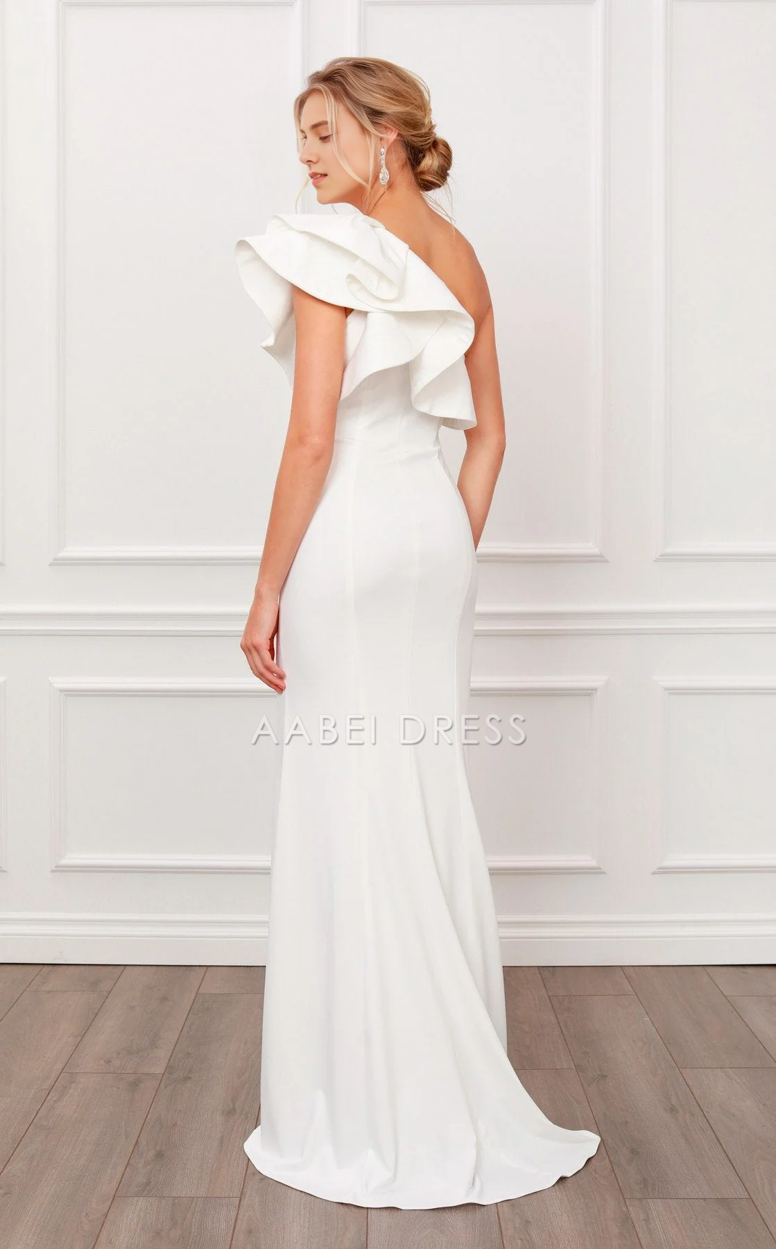AABEI DRESS Exquisite Sheath One-Shoulder Ruched Sleeves Side Fork Elegant Wedding Dress