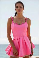 AABEI DRESS For Women Short Prom Dress A-Line Low-Cut Neck Spaghetti Strap Ruched Mini Dress Cute Hot Sale Homecoming Dress