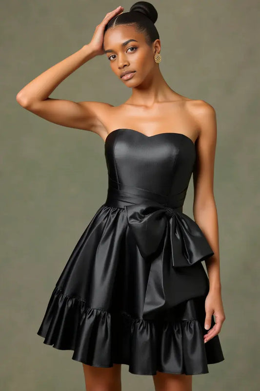 AABEI DRESS For Women Short Prom Dress Black A-Line Strapless Sweetheart Neckline With Bowknot Backless Ruched Charming Hot Sale Homecoming Dress
