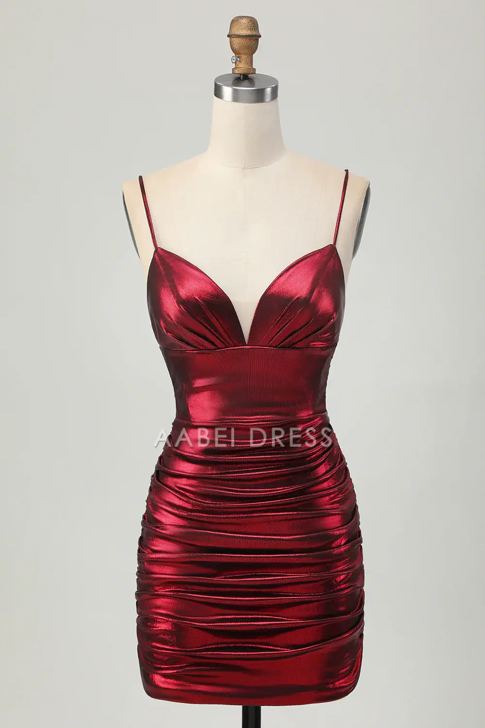 AABEI DRESS For Women Short Prom Dress Burgundy Sheath V Neck Spaghetti Strap Pleated Charming Sexy Dress Affordable Hot Sale Homecoming Dress