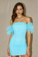 AABEI DRESS For Women Short Prom Dress Chic Sheath Off-the-Shoulder Puff Sleeves Pleated Dress Charming Hot Sale Homecoming Dress