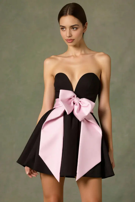 AABEI DRESS For Women Short Prom Dress Elegant A-Line Strapless Sweetheart Neckline Color Block Bow Corset Chic Mini Dresses Hot Sale Homecoming Dress