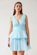 AABEI DRESS For Women Short Prom Dress Exquisite A-Line Deep V Neckline Pleated Wide Shoulder Straps Sleeveless Two-layer Ruched Cute Hot Sale Homecoming Dress