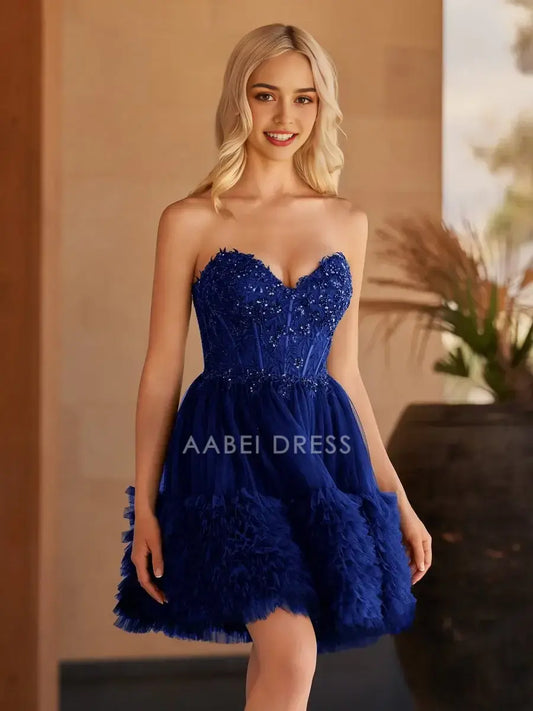 AABEI DRESS For Women Short Prom Dress Exquisite A Line Strapless Sweetheart Neckline layered Ruffles Backless Chic Affordable Hot Sale Homecoming Dress