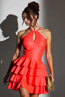 AABEI DRESS For Women Short Prom Dress Gorgeous A-Line Halter Neck Off Shoulder Sleeveless Keyhole Rhinestone Tiered Ruched Backless Sparkle Hot Sale Homecoming Dress