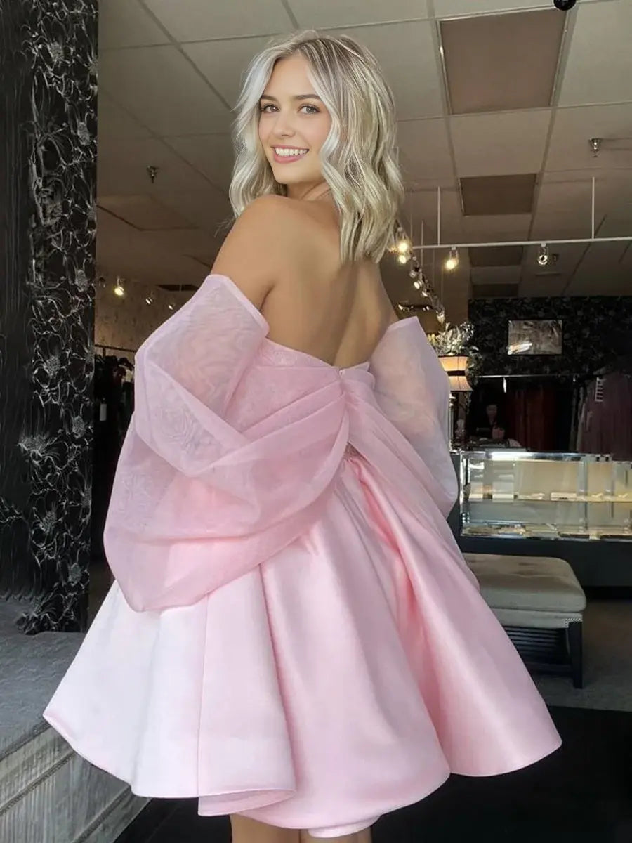 AABEI DRESS For Women Short Prom Dress Pink A-Line Off The Shoulder Sweetheart Neckline Sequined Top Backless Cute Dress Affordable Hot Sale Homecoming Dress