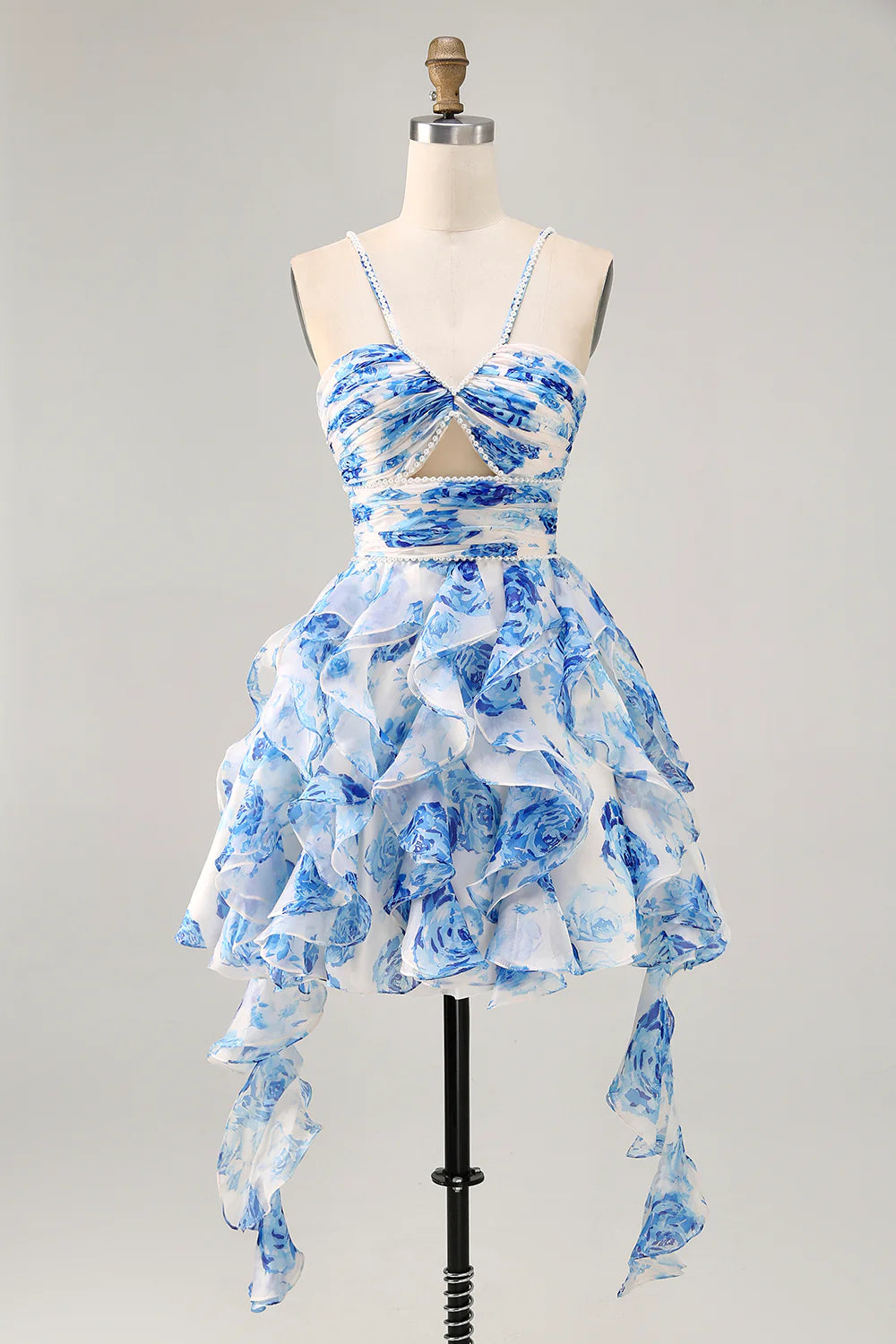 AABEI DRESS For Women Short Prom Dress Printing A Line Pleated Sweetheart Neckline Spaghetti Strap Keyhole Tiers Ruffled With Pearls Exquisite Dress Affordable Hot Sale Homecoming Dress