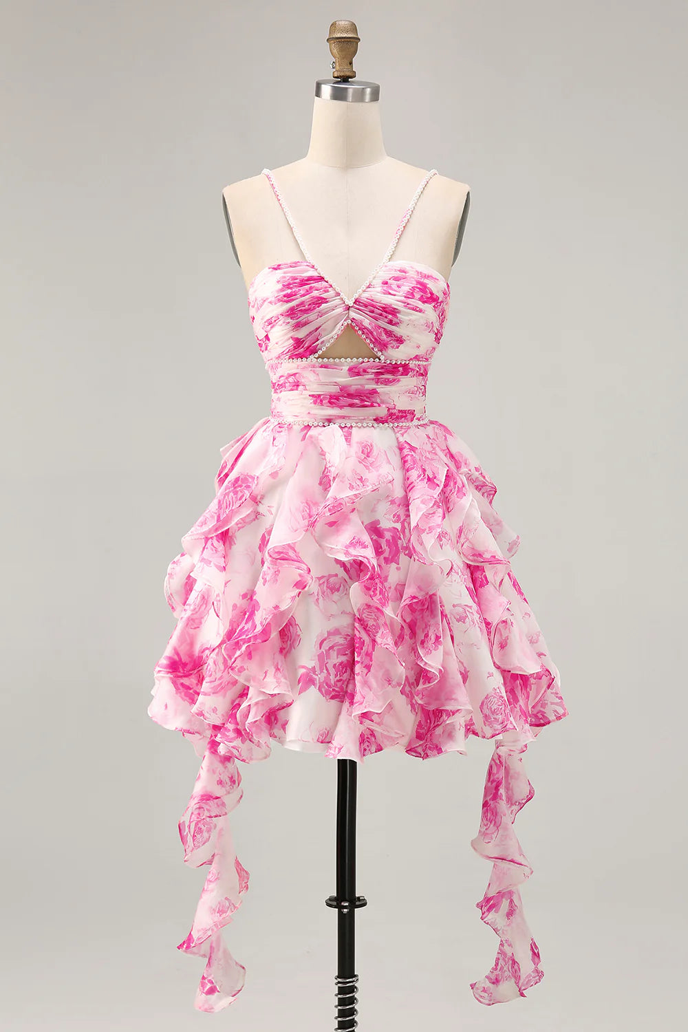 AABEI DRESS For Women Short Prom Dress Romantic Printing A Line Pleated Sweetheart Neckline Spaghetti Strap Keyhole Tiers Ruffled With Pearls Exquisite Dress Affordable Hot Sale Homecoming Dress
