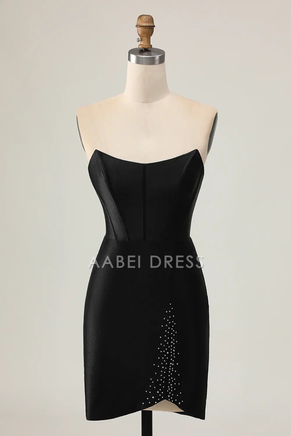 AABEI DRESS For Women Short Prom Dress Sparkly Black Sheath Strapless Low-Cut With Beading Backless Keyhole Chic Dress Affordable Hot Sale Homecoming Dress