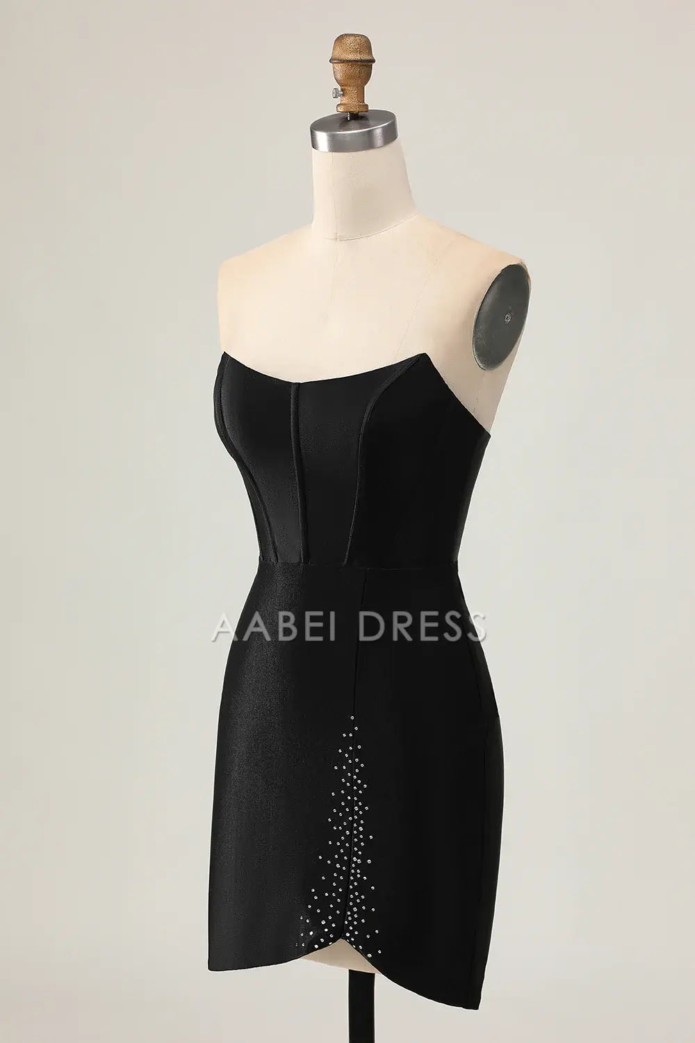 AABEI DRESS For Women Short Prom Dress Sparkly Black Sheath Strapless Low-Cut With Beading Backless Keyhole Chic Dress Affordable Hot Sale Homecoming Dress