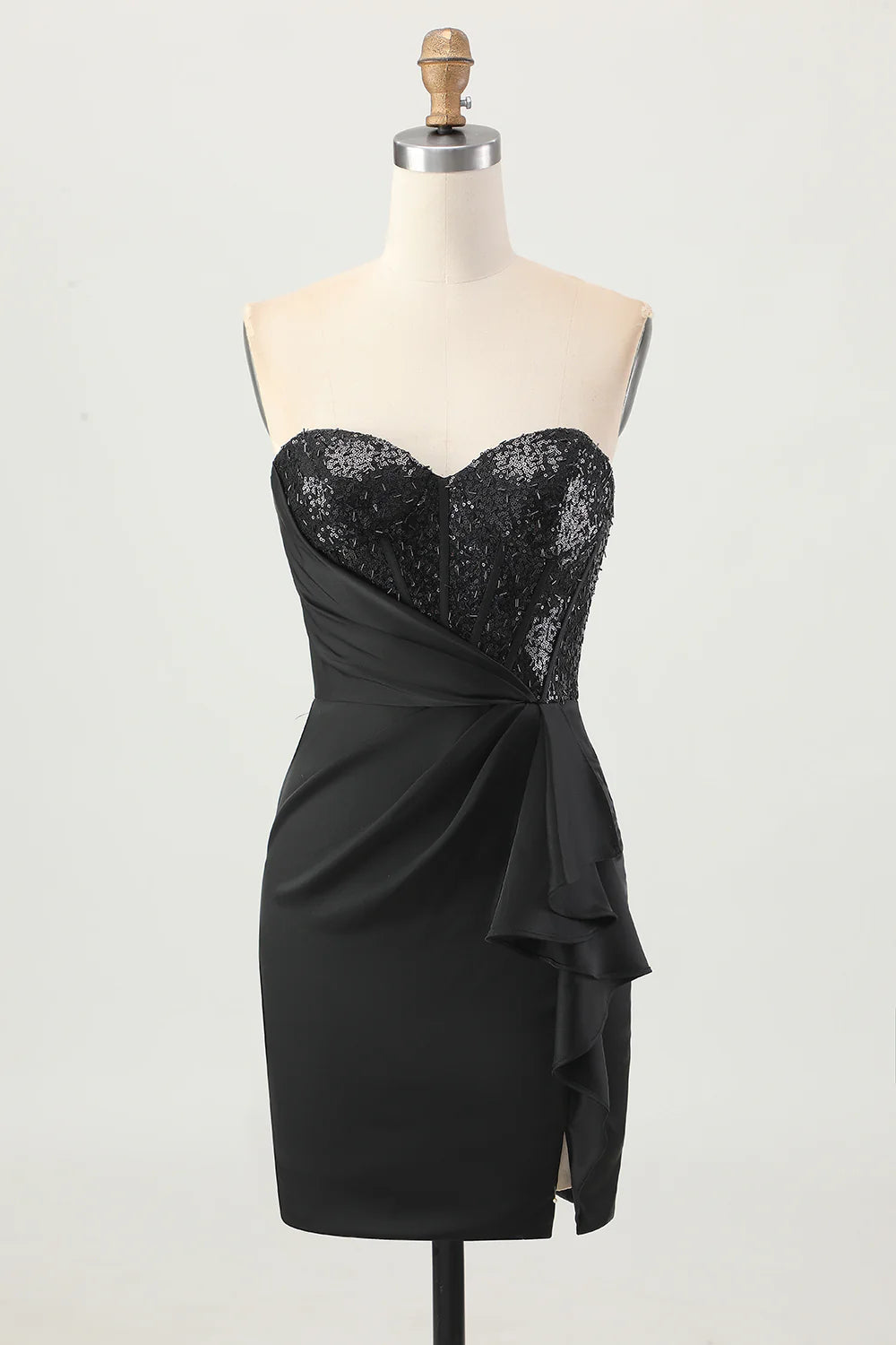 AABEI DRESS For Women Short Prom Dress Sparkly Black Sheath Tight Strapless Sweetheart Neckline With Sequins Ruched Charming Dress Affordable Hot Sale Homecoming Dress