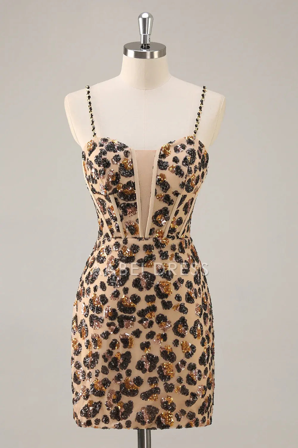 AABEI DRESS For Women Short Prom Dress Sparkly Leopard Sequin Sheath Spaghetti Strap Sweetheart Neckline Backless Sexy Dress Affordable Hot Sale Homecoming Dress