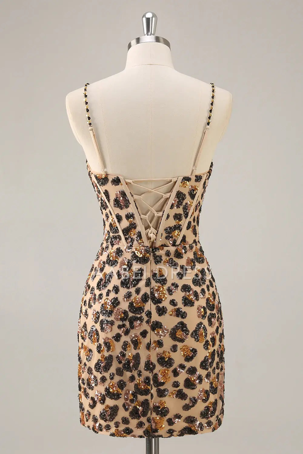 AABEI DRESS For Women Short Prom Dress Sparkly Leopard Sequin Sheath Spaghetti Strap Sweetheart Neckline Backless Sexy Dress Affordable Hot Sale Homecoming Dress