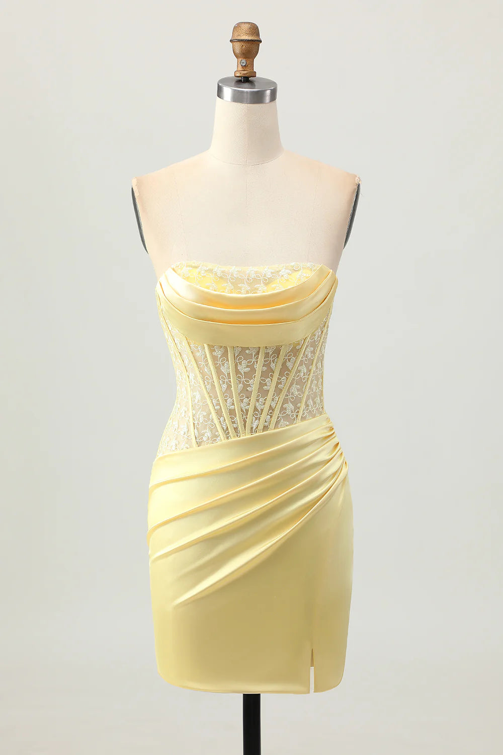 AABEI DRESS For Women Short Prom Dress Yellow Sheath Strapless With Lace Pleated With Slit Backless Exquisite Dress Affordable Hot Sale Homecoming Dress