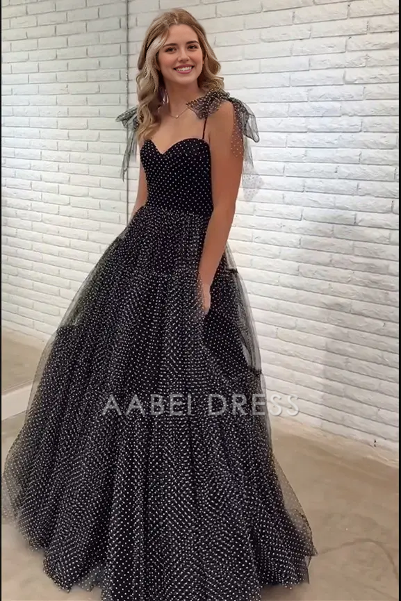 AABEI DRESS Formal Wear Dresses A-Line Straps Swiss Dot Tulle with Bow Tie Backless Fashion Long Hot Sale Prom Dress