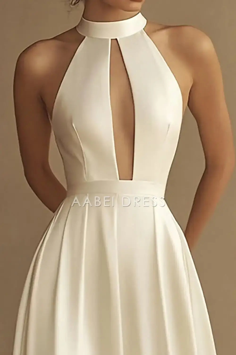 AABEI DRESS Formal Wear Dresses A Line Halter Keyhole Pleated Dinner Dress Long Elegant Wedding Dress