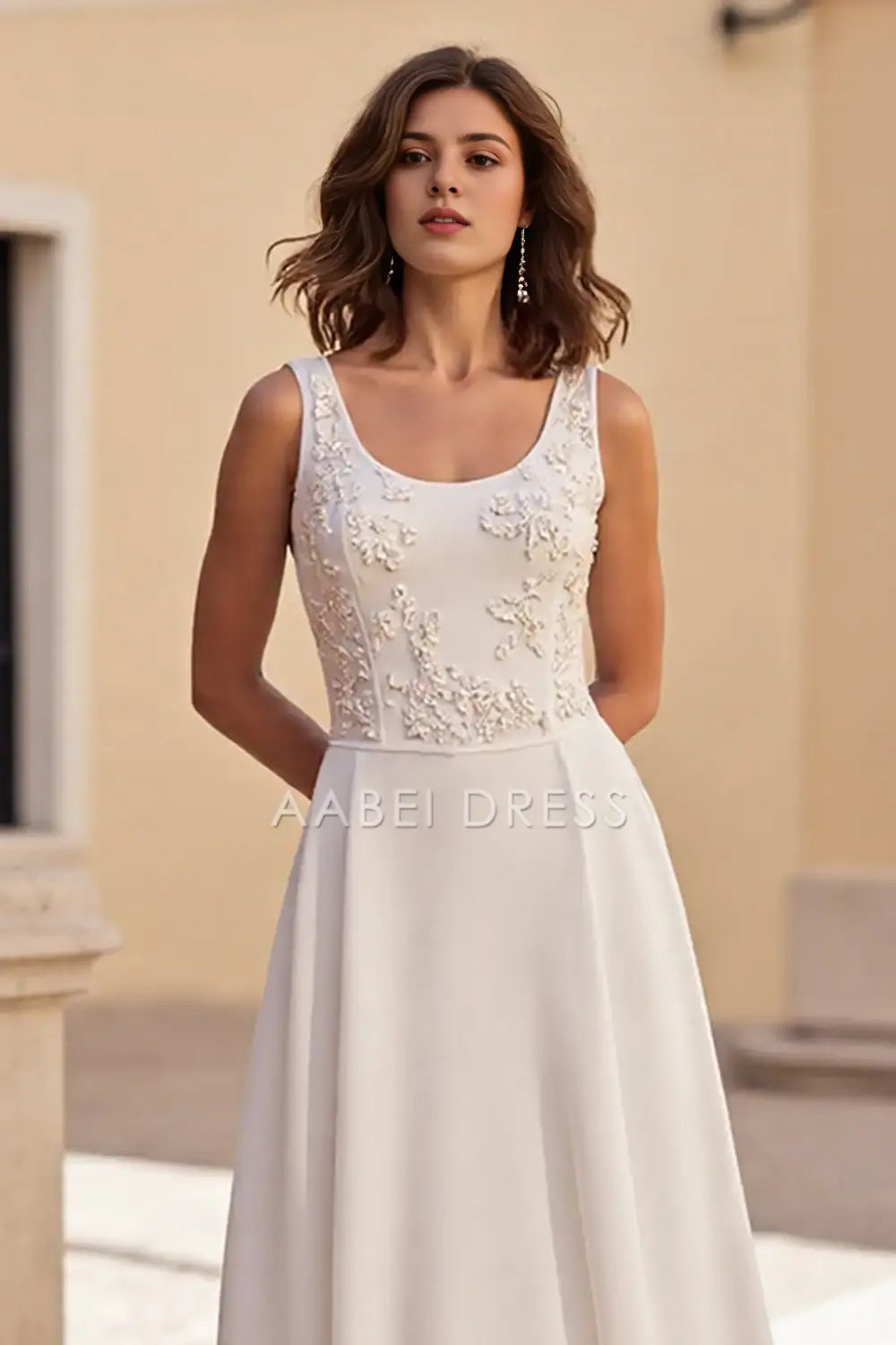 AABEI DRESS Formal Wear Dresses A Line Scoop Neck Sleeveless Boho Appliques Fashion Wedding Dress