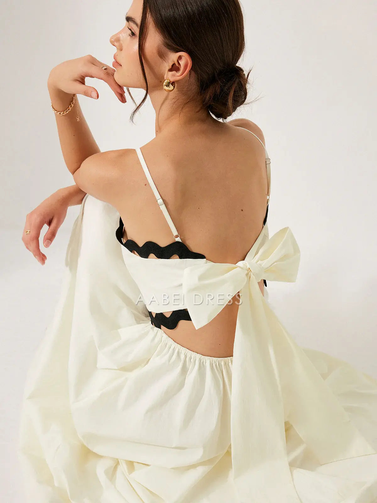 AABEI DRESS Formal Wear Dresses A Line Spaghetti Strap Scalloped Trim Back Tie Backless Elegant Dress Hot Sale Prom Dress