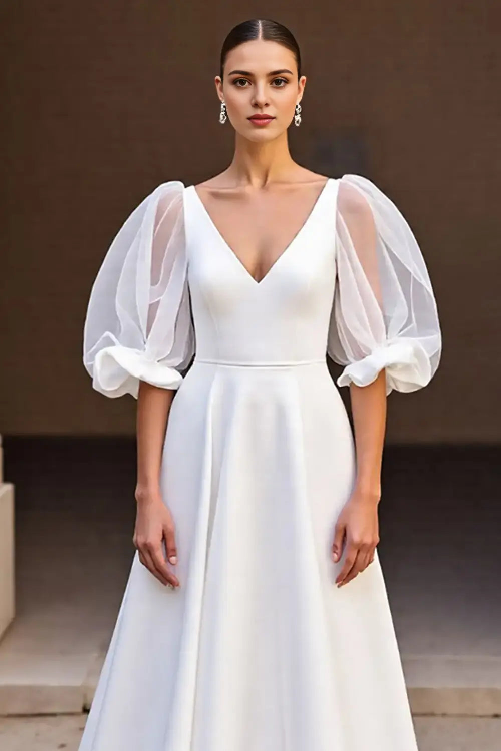 AABEI DRESS Formal Wear Dresses A Line V-Neck Half Sleeve Backless Sweep Train Exquisite Wedding Dress