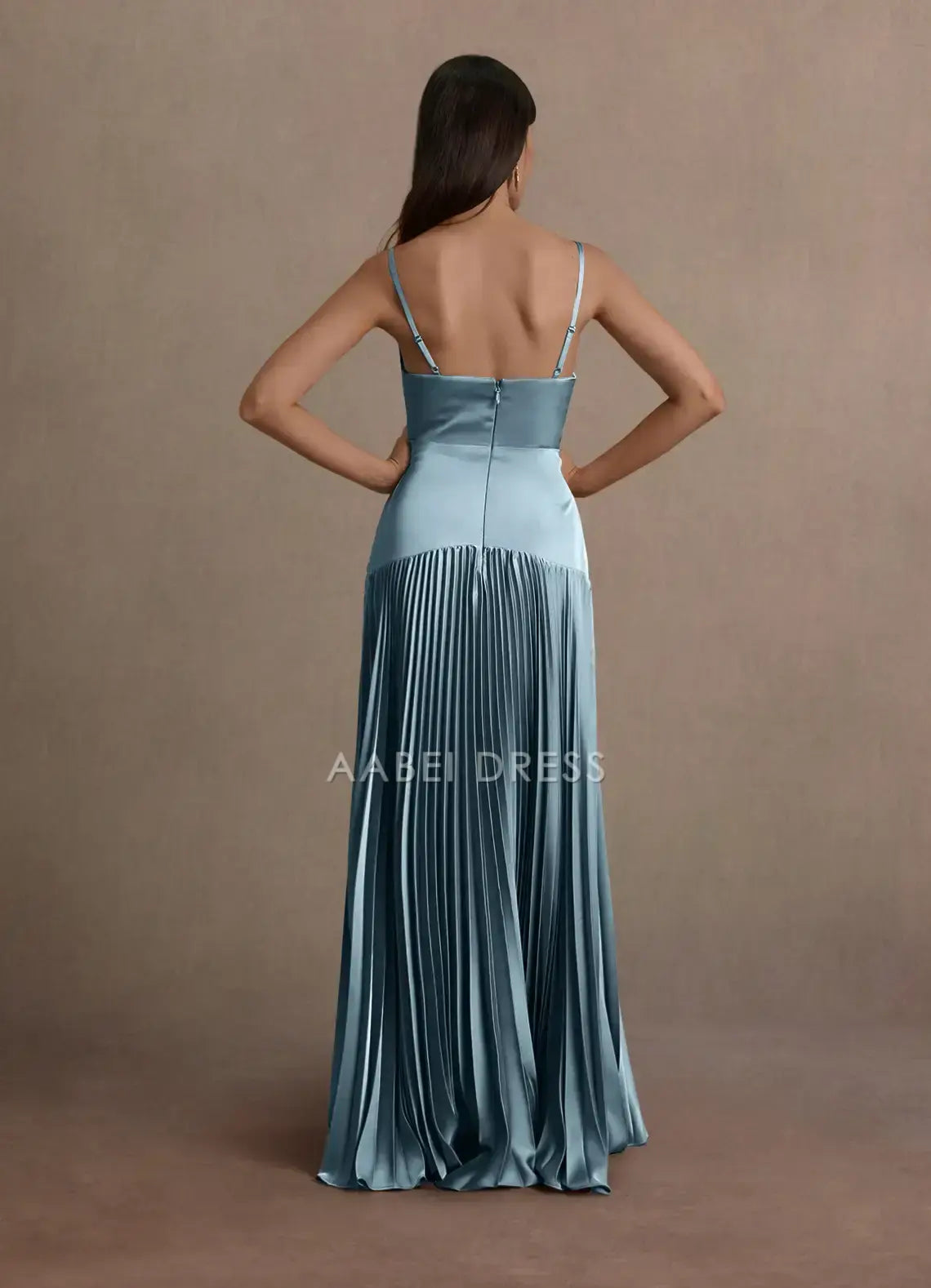AABEI DRESS Formal Wear Dresses A Line V Neck Spaghetti Strap Dropped Waist Pleated Dress Backless Fashion Party Dress Hot Sale Prom Dress